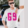 ピンク色背番号 69 チーム短大スポーツピンク色背番号付きユニフォーム 長袖Tシャツ 彼への贈り物
