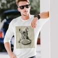 フレンチブルドッグ スパゲッティ モノクロ アート ブラック ホワイト ドッグ 長袖Tシャツ 彼への贈り物