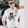 ベースギターを弾く 面白い ロック猫 バンド ミュージシャン ベーシスト 動物 長袖Tシャツ 彼への贈り物