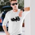 九尾の狐 キツネ 妖怪 和風 水墨画 シルエット 長袖Tシャツ 彼への贈り物