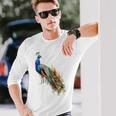 孔雀 動物 カラフル モチーフ 抽象画 孔雀 長袖Tシャツ 彼への贈り物