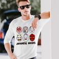 日本のお面 デフォルメ イラスト 和風ポップデザイン Japanese Masks アート 長袖Tシャツ 彼への贈り物