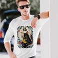 日本の浮世絵 黒子猫 鬼 マスク 魚 ハッピーチャンス アート 長袖Tシャツ 彼への贈り物