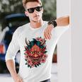 日本の鬼妖怪 悪魔 桜 般若鬼 おに面 長袖Tシャツ 彼への贈り物