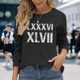 8647 ローマ数字 抗議ヴィンテージアンティーク調 Lxxxvi Xlvii 長袖Tシャツ 彼女への贈り物