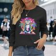 Cool Cat 瞑想 ヴェイパーウェーブ 80年代 レトロ シンセウェーブ 長袖Tシャツ 彼女への贈り物