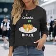 Coxinha 伝統的なブラジル料理 ブラジル国旗 長袖Tシャツ 彼女への贈り物