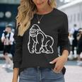 Gorilla ミニマリスト バッジ パッチライン アート 動物 長袖Tシャツ 彼女への贈り物