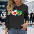 Japanese Flag Brazilian Flag Heart 日系ブラジルブラジル国旗日本国旗 長袖Tシャツ 彼女への贈り物