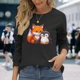 かわいいキツネとペンギンのデザイン 長袖Tシャツ 彼女への贈り物