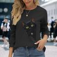 こっそり猫 物陰からじっと見つめる黒猫デザイン 長袖tシャツ 長袖Tシャツ 彼女への贈り物