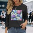 アジサイの水彩柄アジサイ 長袖Tシャツ 彼女への贈り物