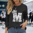 アルファベットtシャツ イニシャル文字mとキングクイーンクラウンtシャツ 長袖Tシャツ 彼女への贈り物