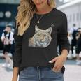オオヤマネコのデザインオオヤマネコの野良猫ギフト 長袖Tシャツ 彼女への贈り物