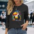 カラフルなペンキの飛沫を持つ小さなオオハシ 長袖Tシャツ 彼女への贈り物