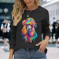 カラフルなポップアートデザイン スタンダードプードル犬 長袖Tシャツ 彼女への贈り物