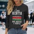 ケニアアフリカ国旗 I Love Kenya 長袖Tシャツ 彼女への贈り物