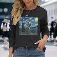 ゴッホ 星月夜 未来アート 面白い ロボット ウォーキング 長袖Tシャツ 彼女への贈り物