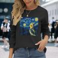 ゴッホの星空を見つめるかわいいオカメインコ 星月夜 長袖Tシャツ 彼女への贈り物