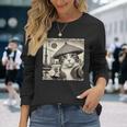 サムライ 猫 すすり茶 東京タワー 和 長袖Tシャツ 彼女への贈り物