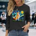 シバイヌ 面白いtシャツ 柴犬 犬 ゴッホ 星月夜 かわいい メンズ 子供 おもしろ 服 グッズ ネタ 長袖Tシャツ 彼女への贈り物