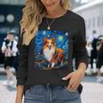 シュールな星月夜シェルティドッグ 長袖Tシャツ 彼女への贈り物