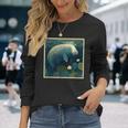 シュールレアリズム 日本画マナティー 長袖Tシャツ 彼女への贈り物