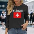 スイス国旗 スイス国地図フラッグ 長袖Tシャツ 彼女への贈り物