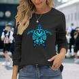トライバル ハワイアン マオリ 太陽 ウミガメ 両面 長袖Tシャツ 彼女への贈り物