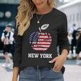ニューヨーク市 ビッグアップル グラフィック アメリカ国旗付き 長袖Tシャツ 彼女への贈り物