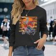 ハロウィーン スケルトン ライディング モンスタートラック トリックオア トリート パーティー 長袖Tシャツ 彼女への贈り物