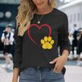 ハートと猫の足跡 – ミニマルな猫愛アート 長袖Tシャツ 彼女への贈り物
