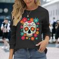 フローラルシュガースカル 死者の日 ヒッピー 長袖Tシャツ 彼女への贈り物