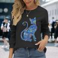 ブルー ペイズリーキャット 長袖Tシャツ 彼女への贈り物