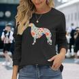 ボルゾイ水彩フラワーデザイン 長袖Tシャツ 彼女への贈り物