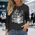 ヤシの木の白黒写真 夕焼けビンテージ写真 長袖Tシャツ 彼女への贈り物