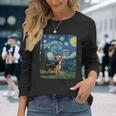 ヨークシャーテリア ハウリングムーン 星月夜 ゴッホ 面白い 長袖Tシャツ 彼女への贈り物