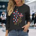 ヴィンテージ 1776 愛国心が強いひまわり アメリカ独立記念日 長袖Tシャツ 彼女への贈り物