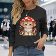 ヴィンテージ猫とキノコの帽子かわいいコテージコア美学 長袖Tシャツ 彼女への贈り物