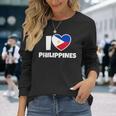 国旗とハートのアイ・ラブ・フィリピン 長袖Tシャツ 彼女への贈り物