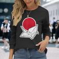大きな折り鶴と夕日 長袖Tシャツ 彼女への贈り物