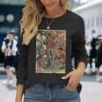 日本の侍アート 木版 宮本 武蔵 巨大コウモリ 長袖Tシャツ 彼女への贈り物