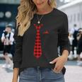格子柄ネクタイ ホリデー クリスマス 胸ポケットハンカチ 長袖Tシャツ 彼女への贈り物