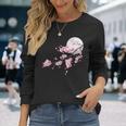 桜の木と月 日本の美しい桜 春 長袖Tシャツ 彼女への贈り物