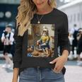 牛乳を注ぐ猫 フェルメール風 名画パロディ 油絵アート 可愛い子猫 おもしろ 猫好き 長袖Tシャツ 彼女への贈り物