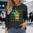 聖パトリックデー 乾杯 ピクセルアート シャムロック ドット絵 レトロゲーム 長袖Tシャツ 彼女への贈り物
