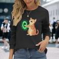 背中にポータル中指を持ついたずらな猫コスチューム。 長袖Tシャツ 彼女への贈り物