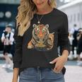 虎を食べるラーメン 和麺 ラーメン アニマルプリント 長袖Tシャツ 彼女への贈り物