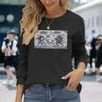 蛙の風神雷神デザイン 和風モノクロアート 長袖Tシャツ 彼女への贈り物