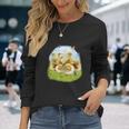 蝶 ひよこ 蝶 かわいい鶏 長袖Tシャツ 彼女への贈り物